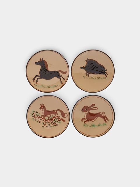 Poterie d’Évires - Animals Hand-Painted Ceramic Dessert Plates (Set of 4) -  - ABASK - 