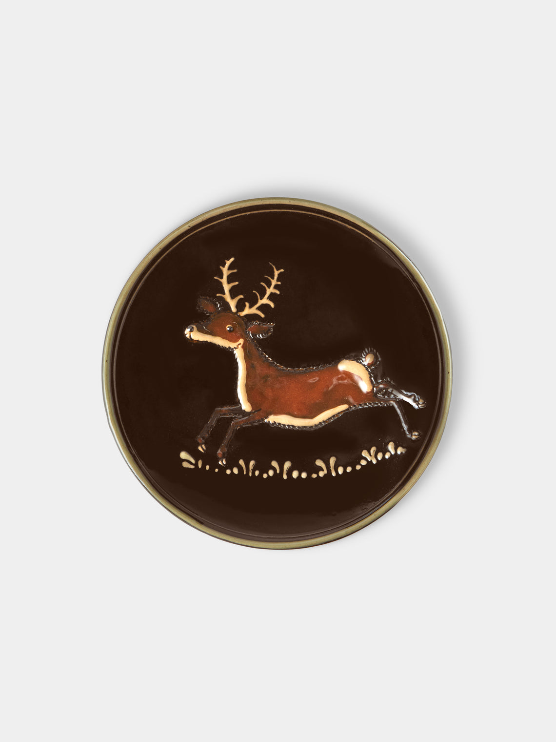 Poterie d’Évires - Animals Hand-Painted Ceramic Plates – 5.5in/14cm (Set of 4) - Dark Brown - ABASK