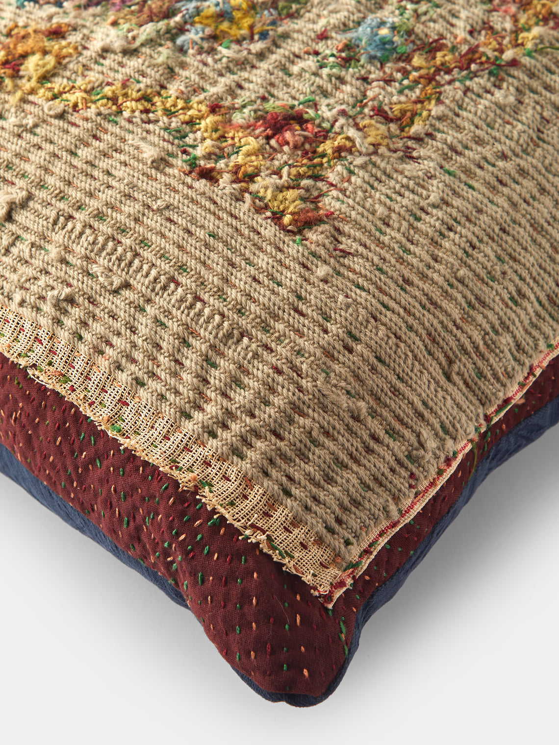 By Walid - 19th-Century Victorian Needlepoint Wool and Marcella Cotton Cushion (21.5in/55cm) - Multiple - ABASK