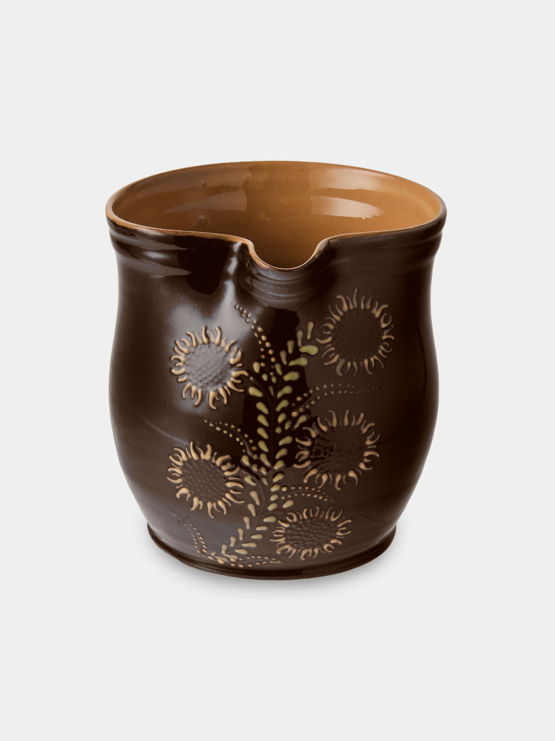 Poterie d’Évires - Flowers Hand-Painted Ceramic Medium Jug - Dark Brown - ABASK