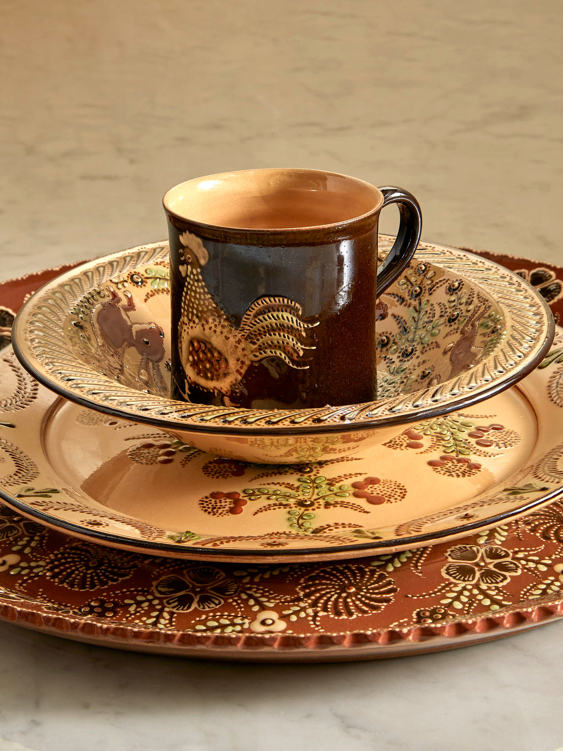 Poterie d’Évires - Animals Hand-Painted Ceramic Mugs (Set of 6) - Dark brown - ABASK