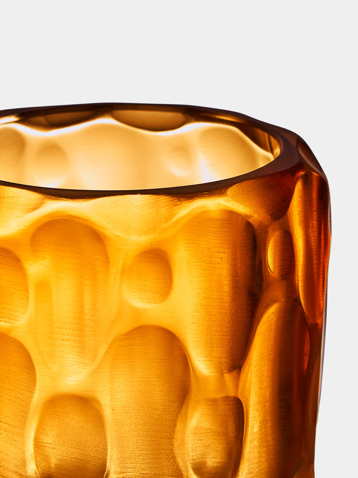 Micheluzzi Glass - Rullo Miele Bamboo Hand-Blown Murano Glass Vase (4.5in/11cm) - Orange - ABASK