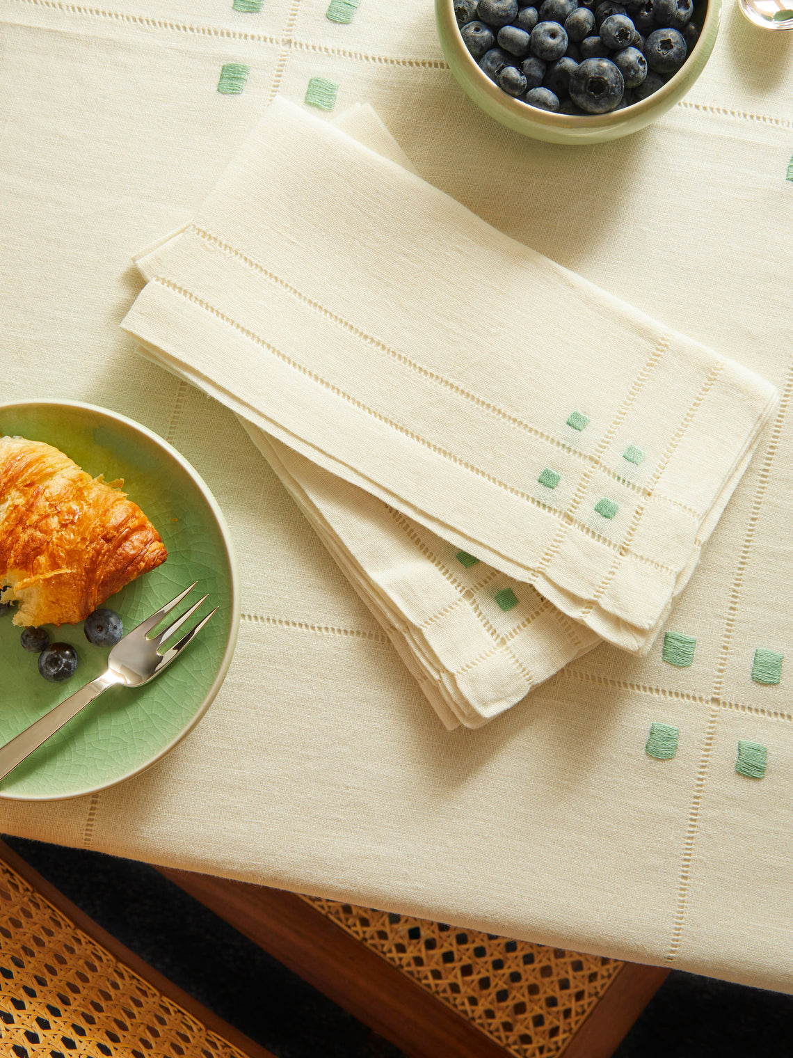 Anut - Art Deco Hand-Embroidered Linen Napkins (Set of 4) -  - ABASK