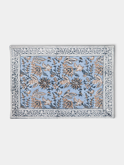 Chamois - Indian Summer Block-Printed Cotton Placemats (Set of 4) - Blue - ABASK - 