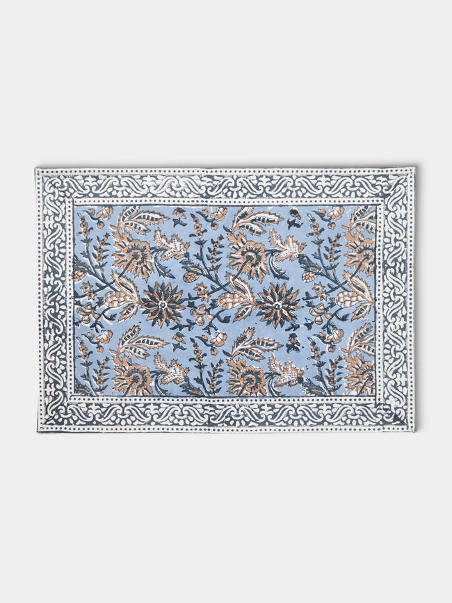 Chamois - Indian Summer Block-Printed Cotton Placemats (Set of 4) - Blue - ABASK - 