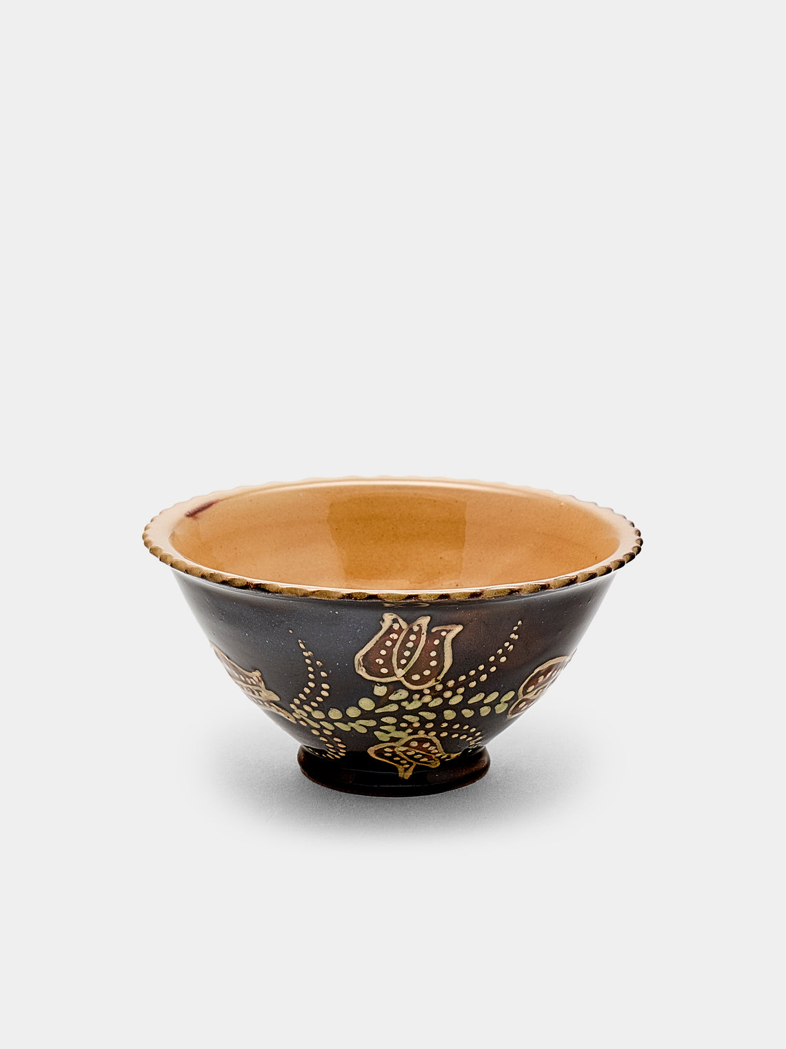 Poterie d’Évires - Flowers Hand-Painted Ceramic Small Fluted Bowls (Set of 8) - Dark brown - ABASK