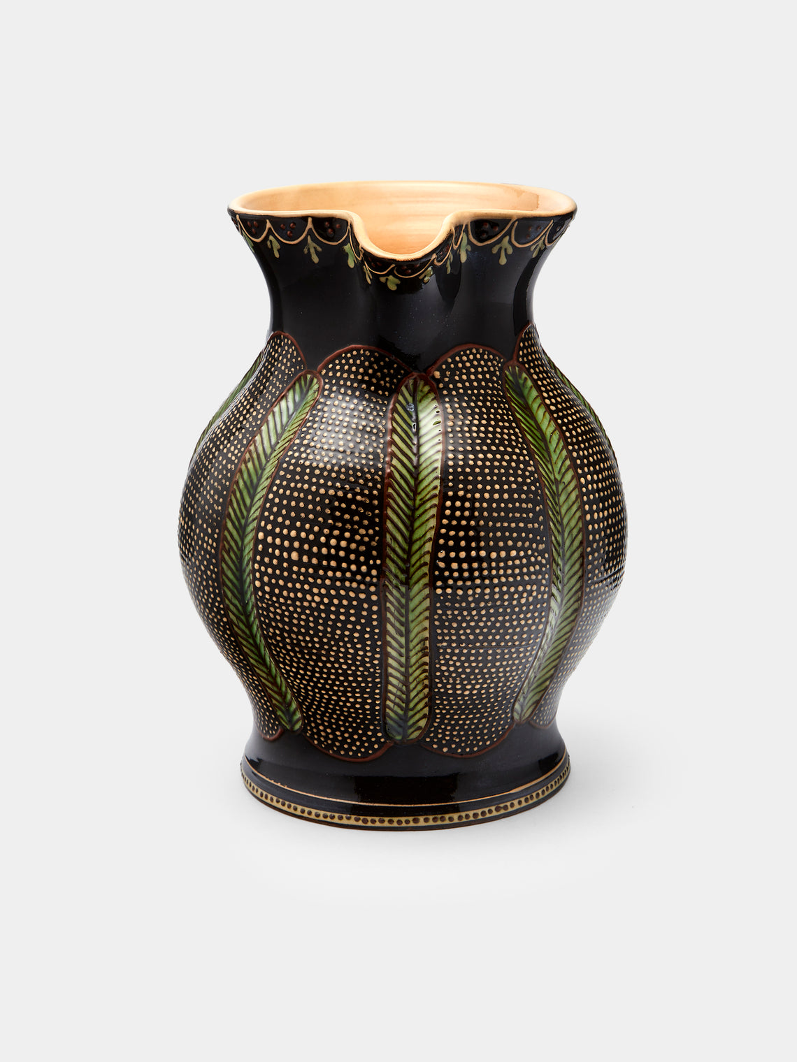Poterie d’Évires - Dots Hand-Painted Ceramic Large Round Jug - Dark brown - ABASK