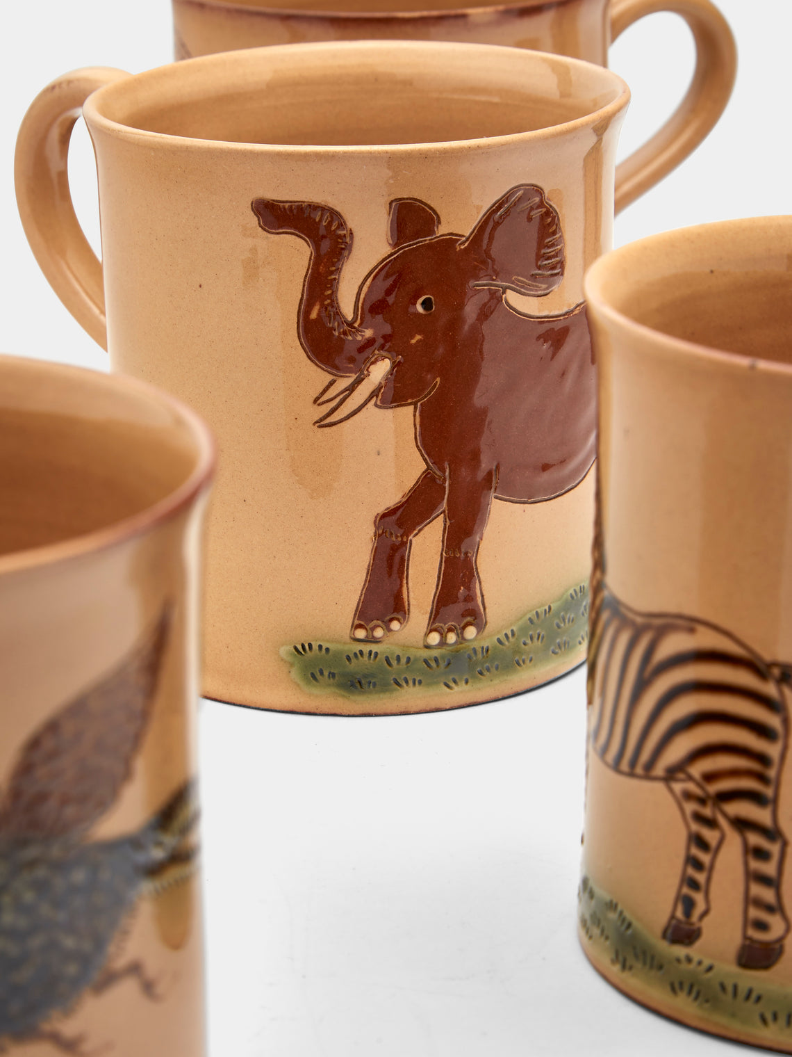 Poterie d’Évires - Animals Hand-Painted Ceramic Mugs (Set of 6) - Cream - ABASK