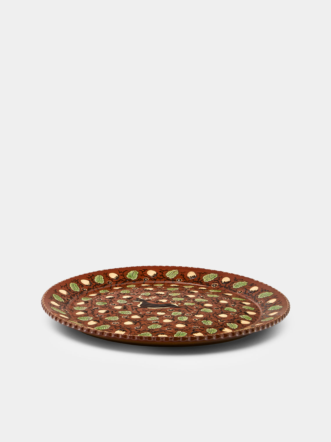 Poterie d’Évires - Deer Hand-Painted Ceramic Large Round Platter - Light brown - ABASK