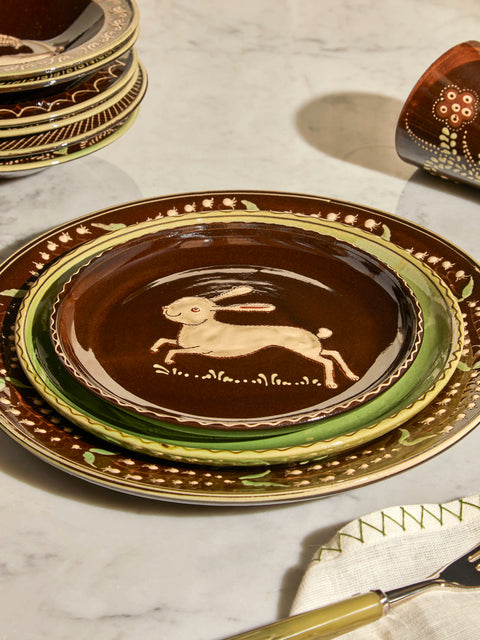 Poterie d’Évires - Animals Hand-Painted Ceramic Side Plates (Set of 4) - Dark brown - ABASK