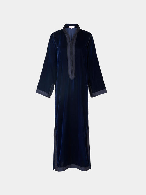 Muzungu Sisters - Alia Hand-Embroidered Velvet Dress | Size: S - Navy - ABASK - 