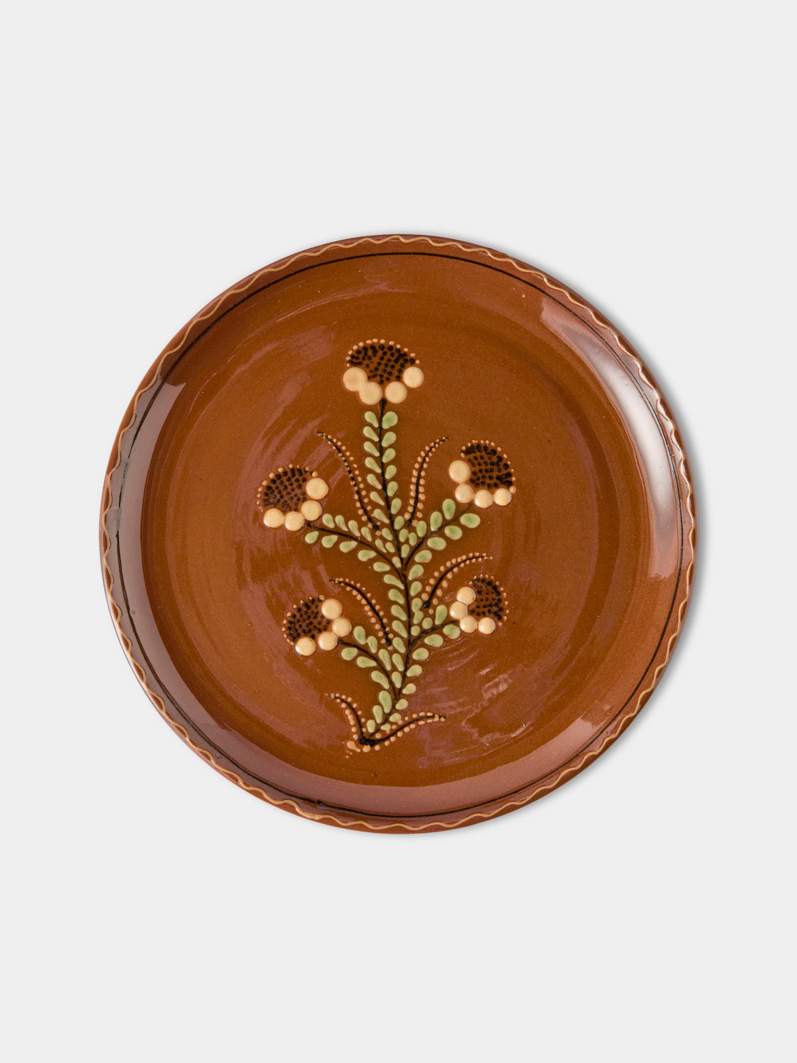 Poterie d’Évires - Flowers Hand-Painted Ceramic Dinner Plates – 9.5in/24cm (Set of 4) - Light Brown - ABASK