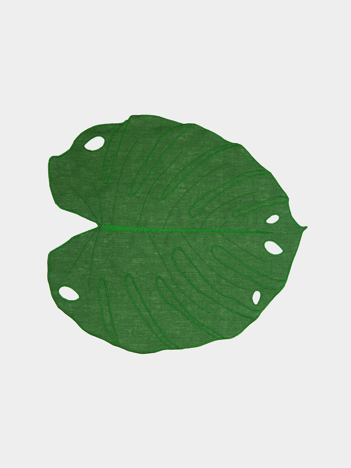 La Gallina Matta - Monstera Embroidered Linen Placemats (Set of 4) -  - ABASK - 