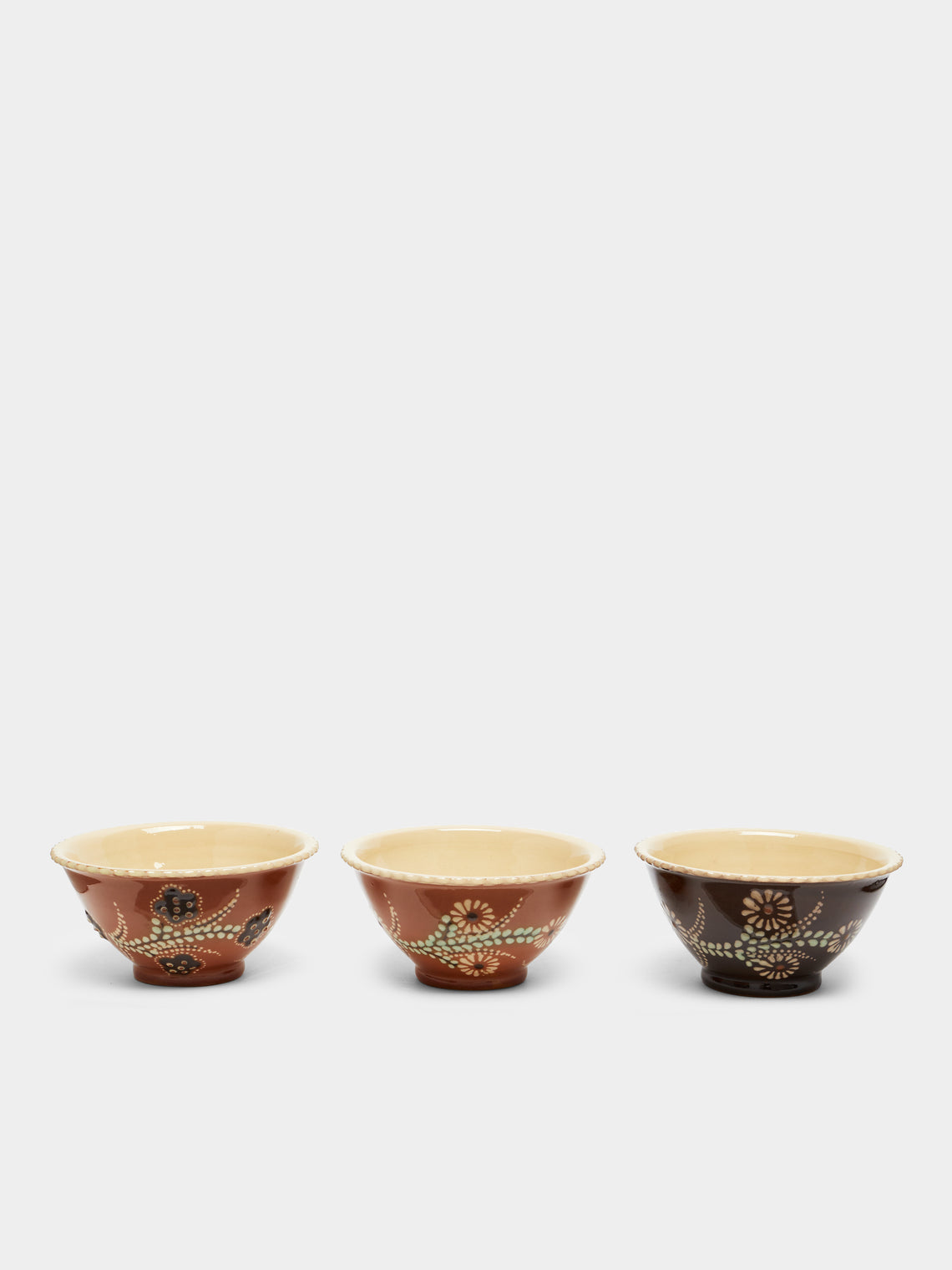 Poterie d’Évires - Flowers Hand-Painted Ceramic Small Fluted Bowls (Set of 3) -  - ABASK