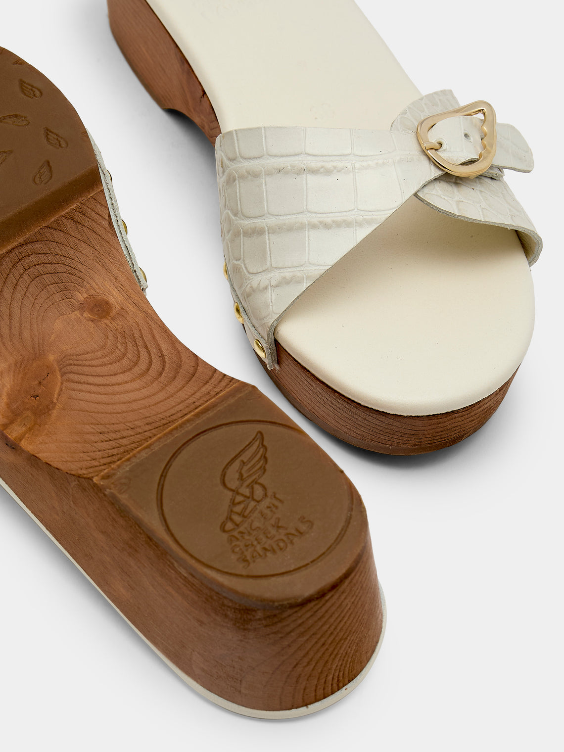 Ancient Greek Sandals - Omonia Leather Clogs | Size: 38 - White - ABASK