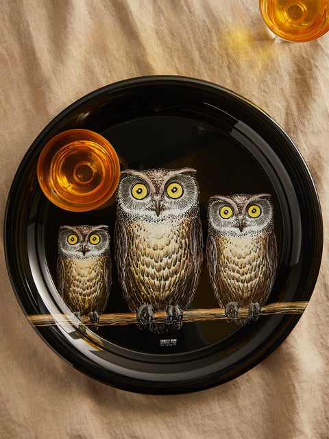 Fornasetti - Civette Wood Round Tray - Black - ABASK