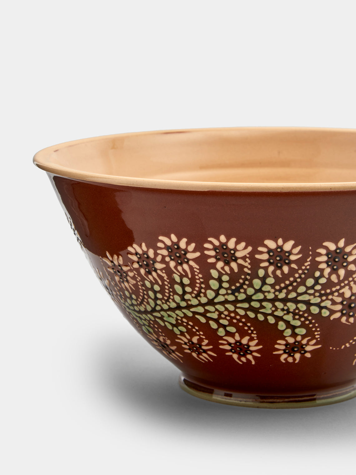 Poterie d’Évires - Flowers Hand-Painted Ceramic Large Serving Bowl - Light brown - ABASK