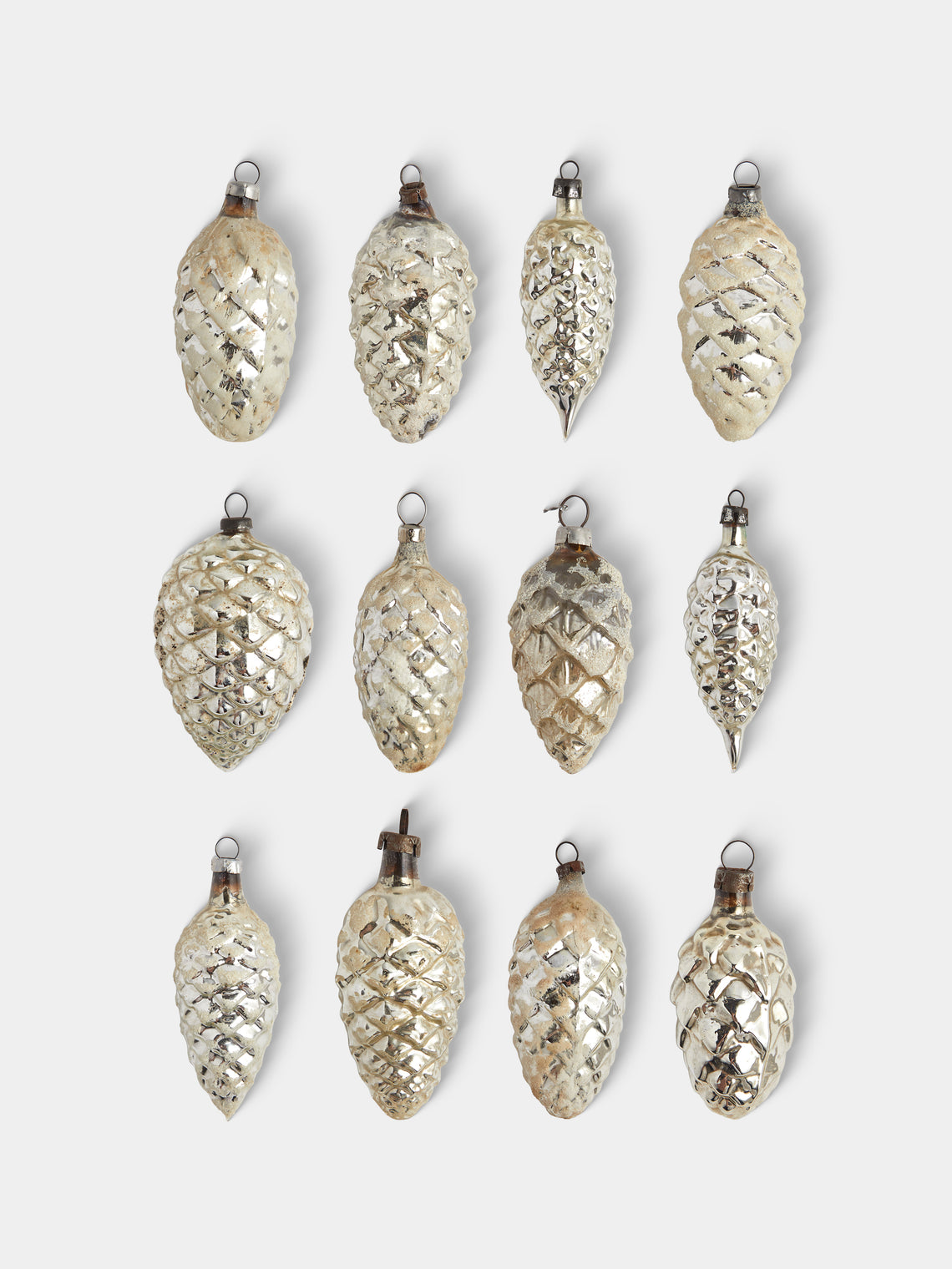Antique and Vintage - Early-20th-Century Pinecones Glass Baubles (Set of 12) - Silver - ABASK - 