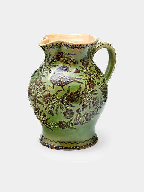Poterie d’Évires - Birds Hand-Painted Ceramic Large Round Jug - Green - ABASK - 