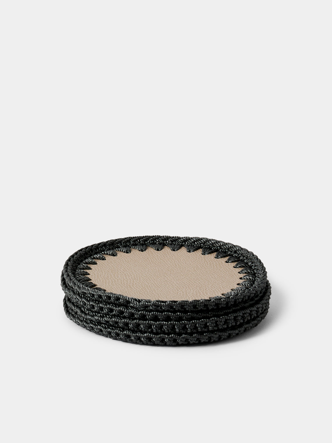 Pigment France - Rochelle Leather and Crochet Coasters (Set of 4) - Beige - ABASK 