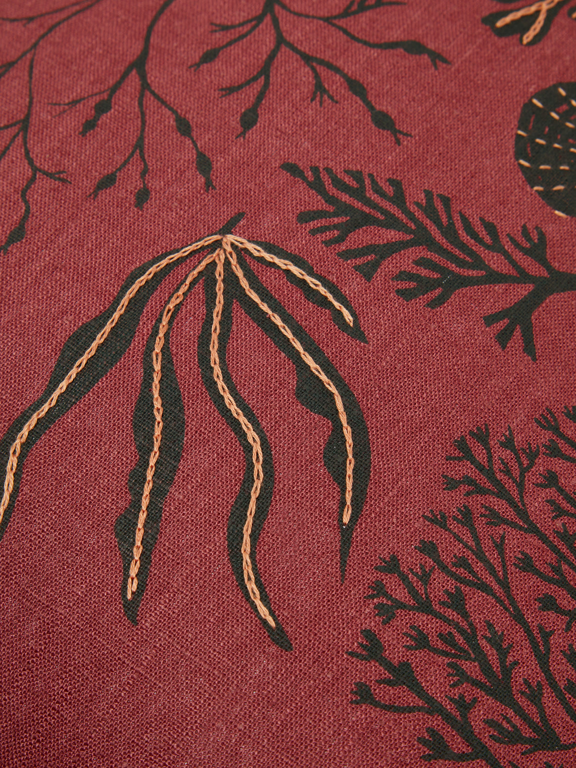 Rosemary Milner - Seaweed Hand-Embroidered Cotton Cushion -  - ABASK