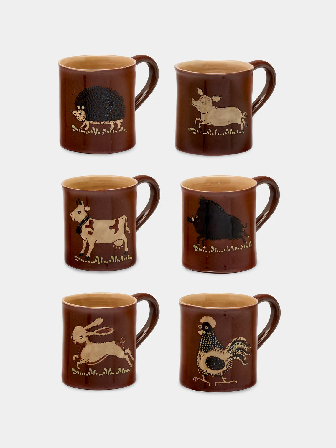 Poterie d’Évires - Animals Hand-Painted Ceramic Mugs (Set of 6) - Light brown - ABASK - 