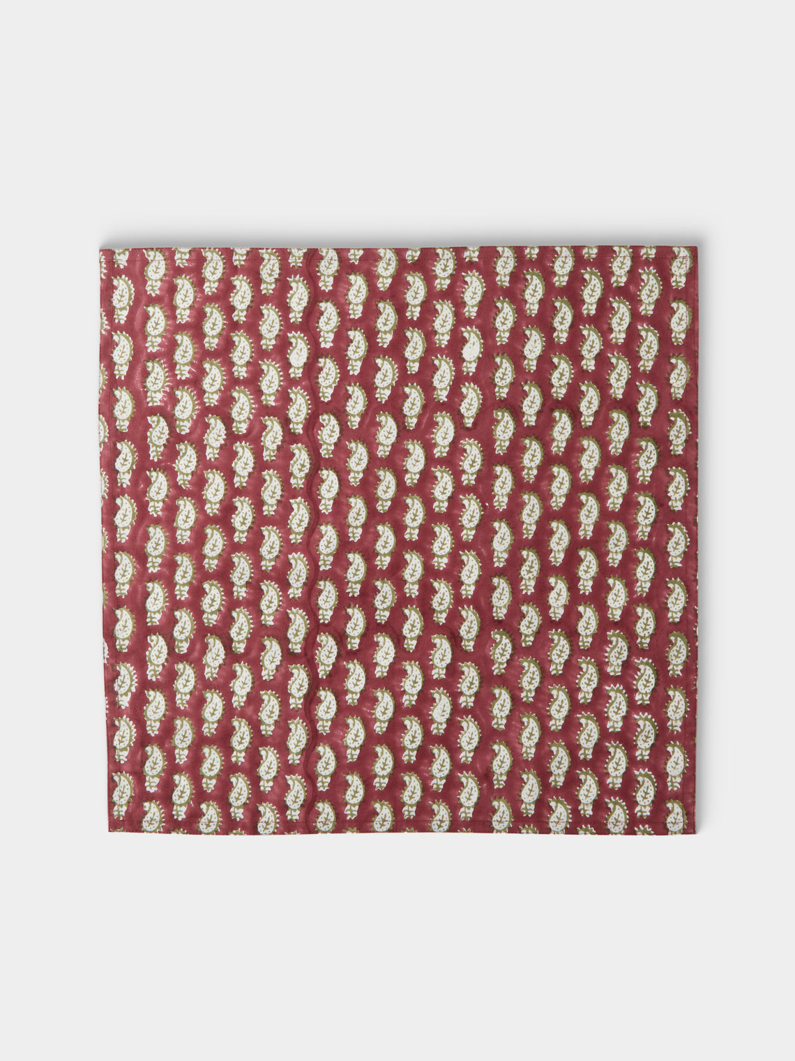 Chamois - Paisley Hyacinth Block-Printed Cotton Napkins (Set of 8) - Red - ABASK
