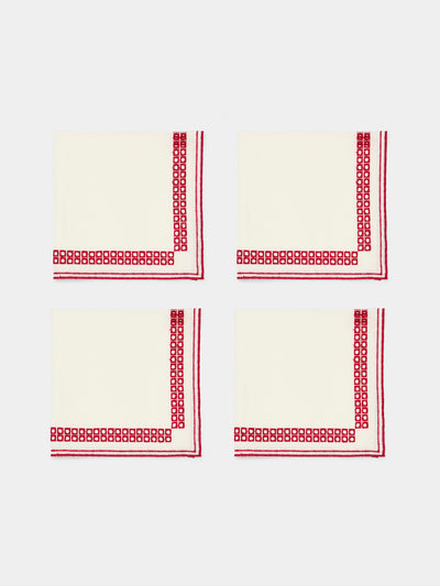 Borgo delle Tovaglie - Eva Rosso Embroidered Linen Napkins (Set of 4) - White - ABASK - 