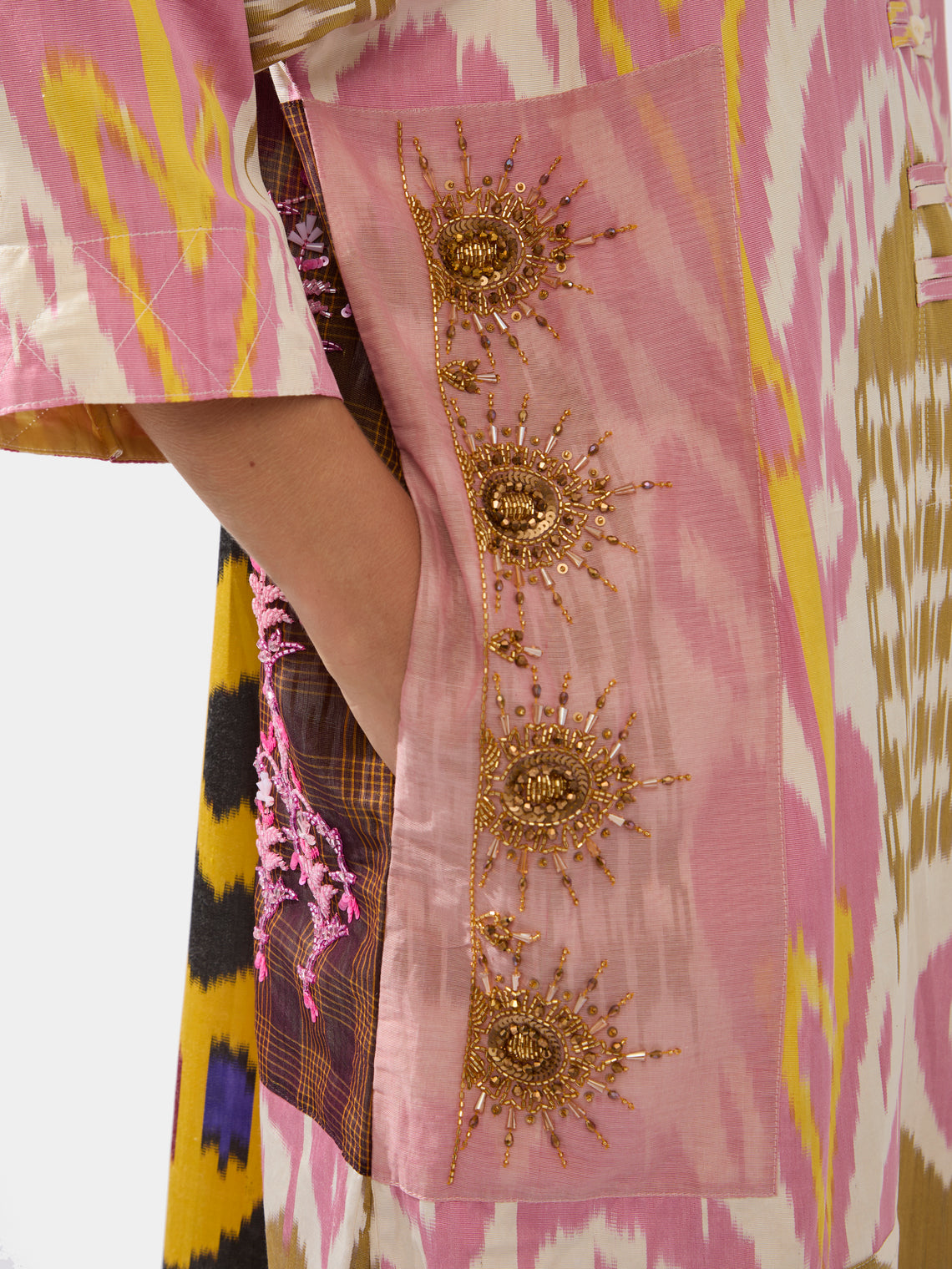 Women's Hand-Loomed Ikat Silk and Cotton Kaftan Dress  | One Size