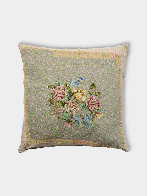 By Walid - 19th-Century Victorian Needlepoint Wool and Linen Cushion (19.5in/50cm) - Multiple - ABASK - 