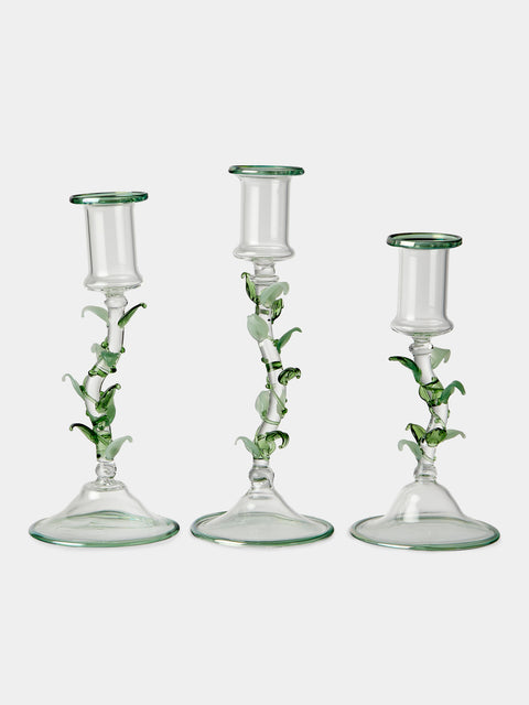 Alya Tannous - | Set of 3 | Liana Hand-Blown Glass Candlesticks - Clear - ABASK