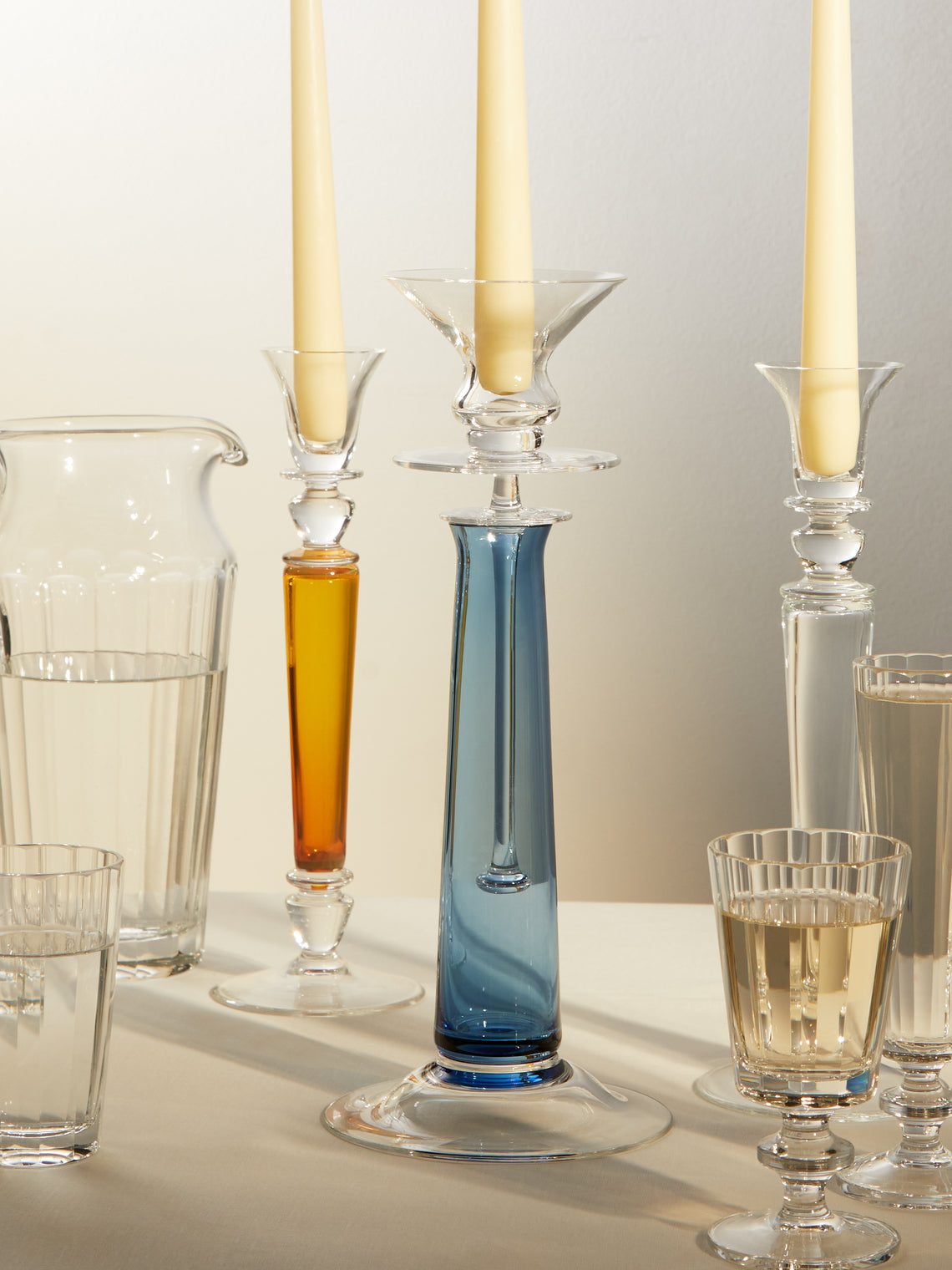 Theresienthal - Louisa Hand-Blown Crystal Candlestick (Set of 2) - Blue - ABASK