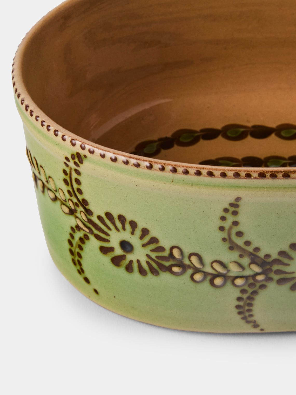 Poterie d’Évires - Flowers Hand-Painted Ceramic Mini Oval Dish - Green - ABASK