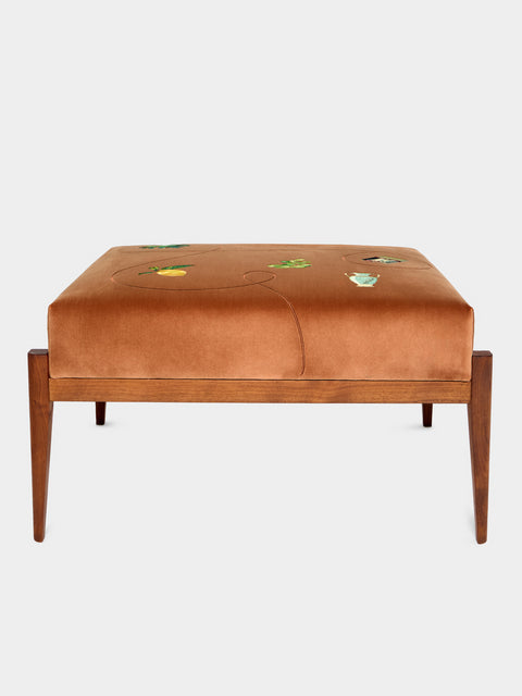 Uncommon Ancestor - Odyssey Embroidered Velvet Rectangular Footstool - Pink - ABASK - 
