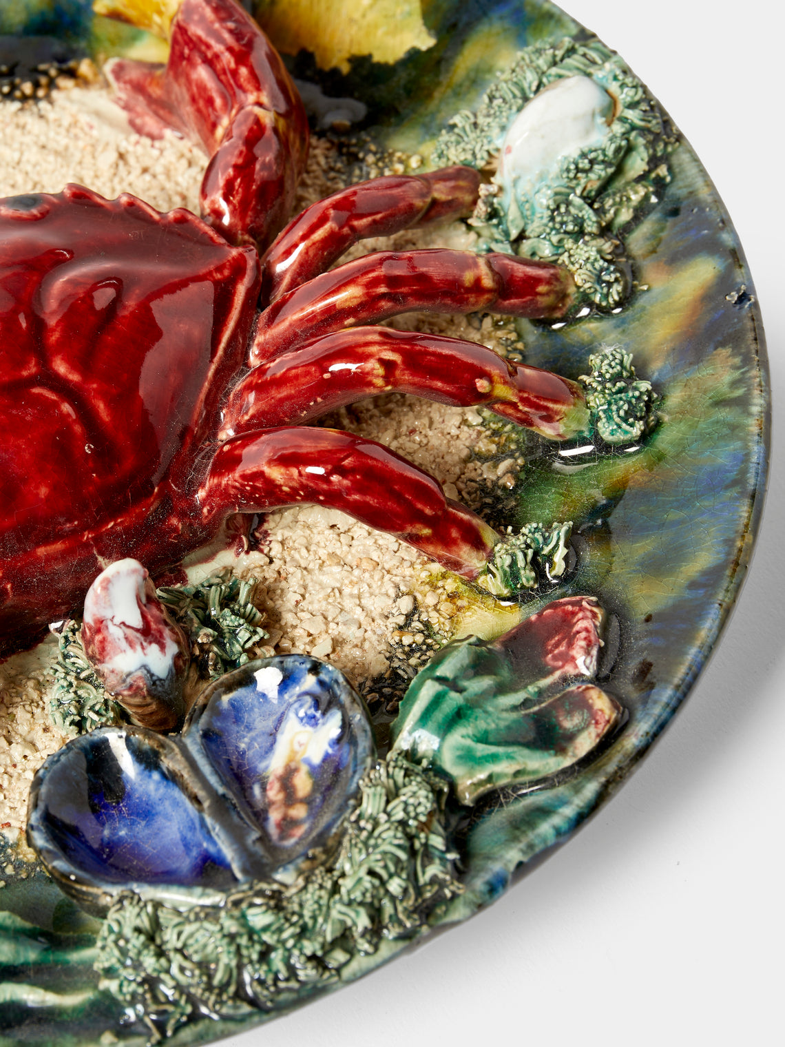 Antique and Vintage - Mid-Century Crab Majolica Ceramic Serving Plate (9in/23cm) - Multiple - ABASK