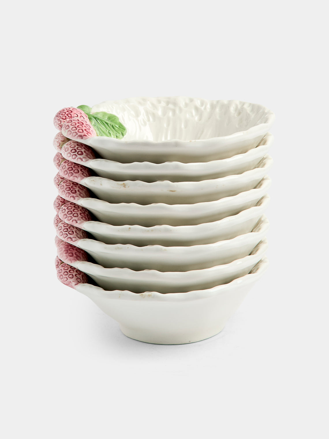 Antique and Vintage - Mid-Century Strawberries Ceramic Bowls (Set of 8) - White - ABASK - 