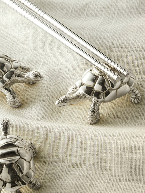 Objet Luxe - Galápagos Tortoise Silver-Plated Chopstick Rests (Set of 4) - Silver - ABASK