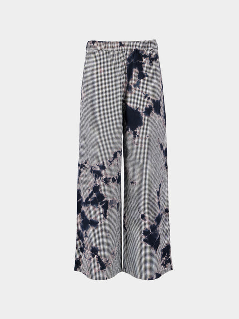 Suzusan - Madara Shibori Cotton Gingham Wide Trousers | Size: S - Black - ABASK - 