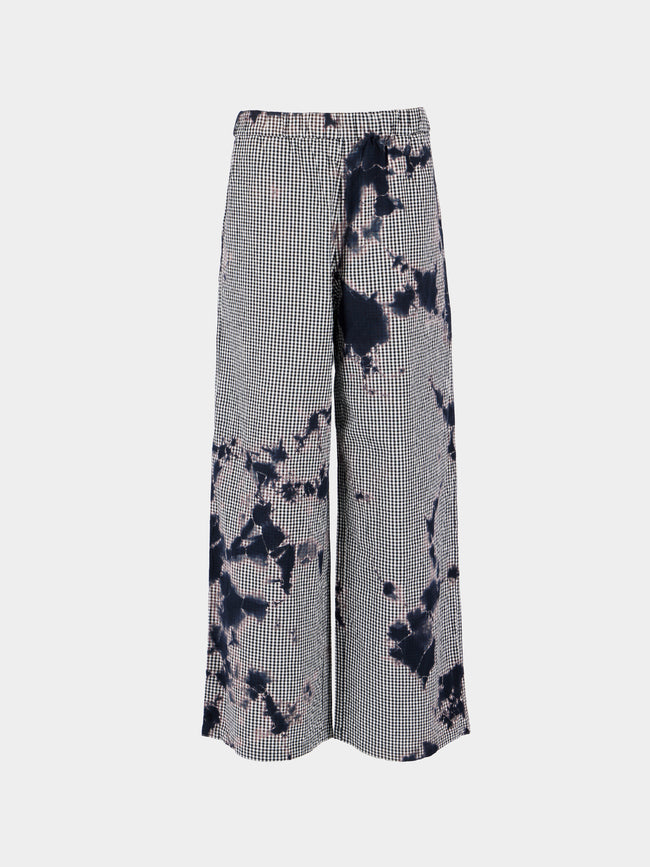 Suzusan - Madara Shibori Cotton Gingham Wide Trousers | Size: S - Black - ABASK - 