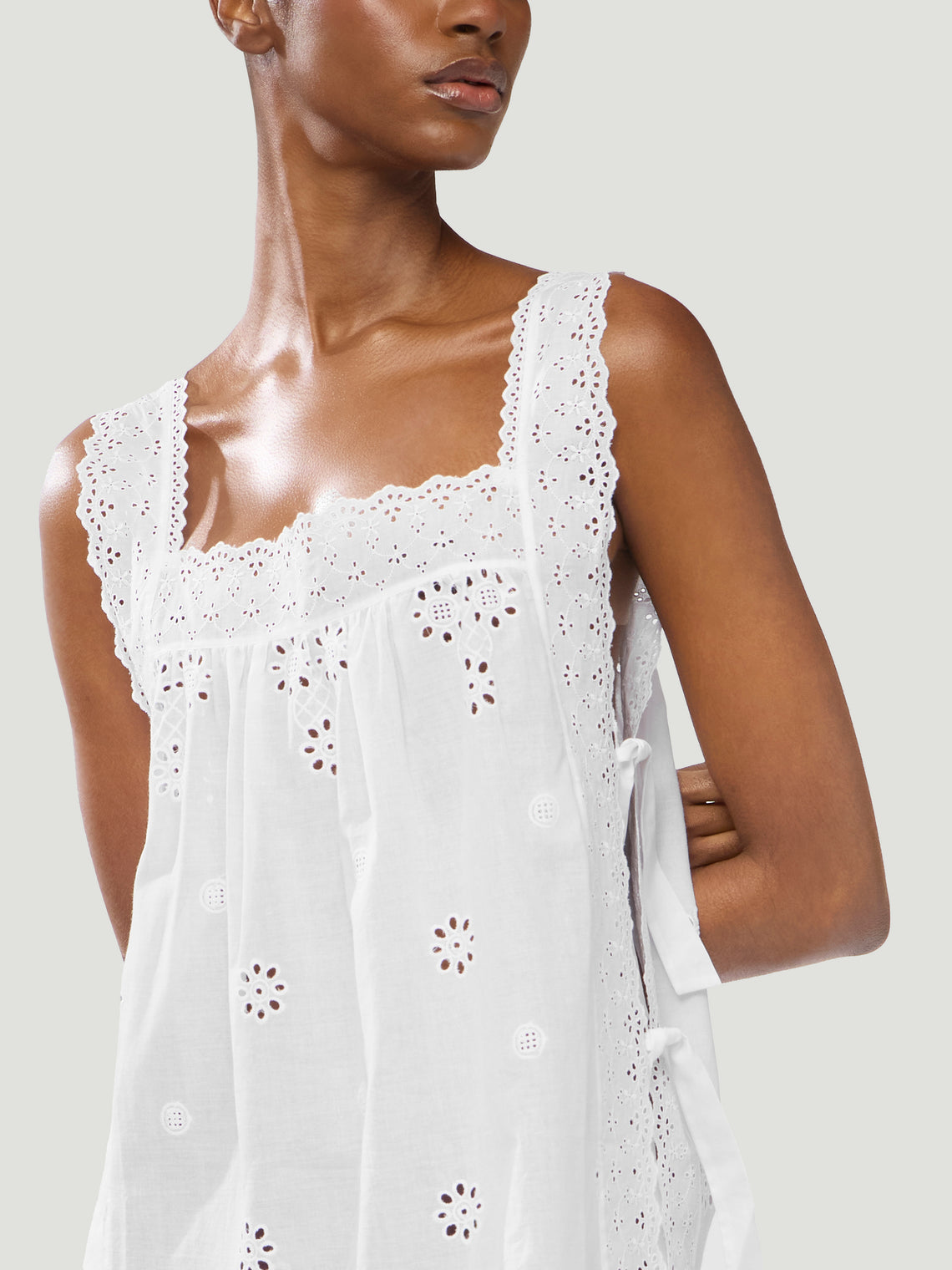 Loretta Caponi - Fiocco Embroidered Cotton Long Dress | Size: S -  - ABASK