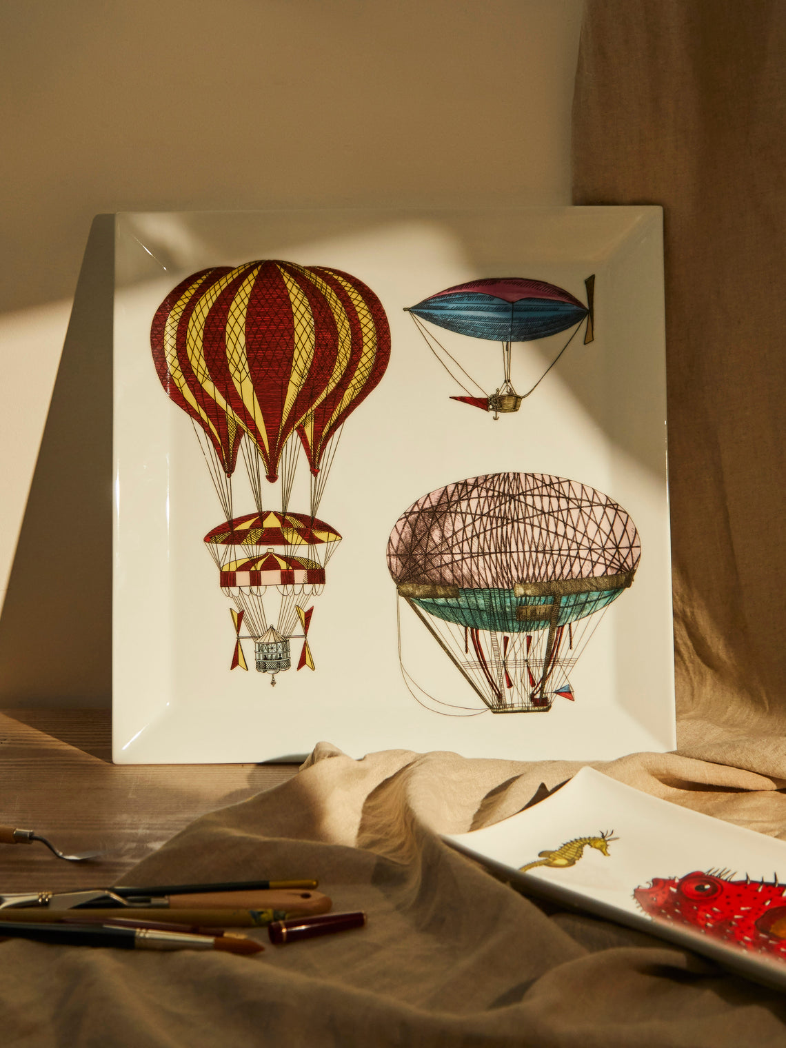 Fornasetti - Palloni Hand-Painted Porcelain Square Tray -  - ABASK
