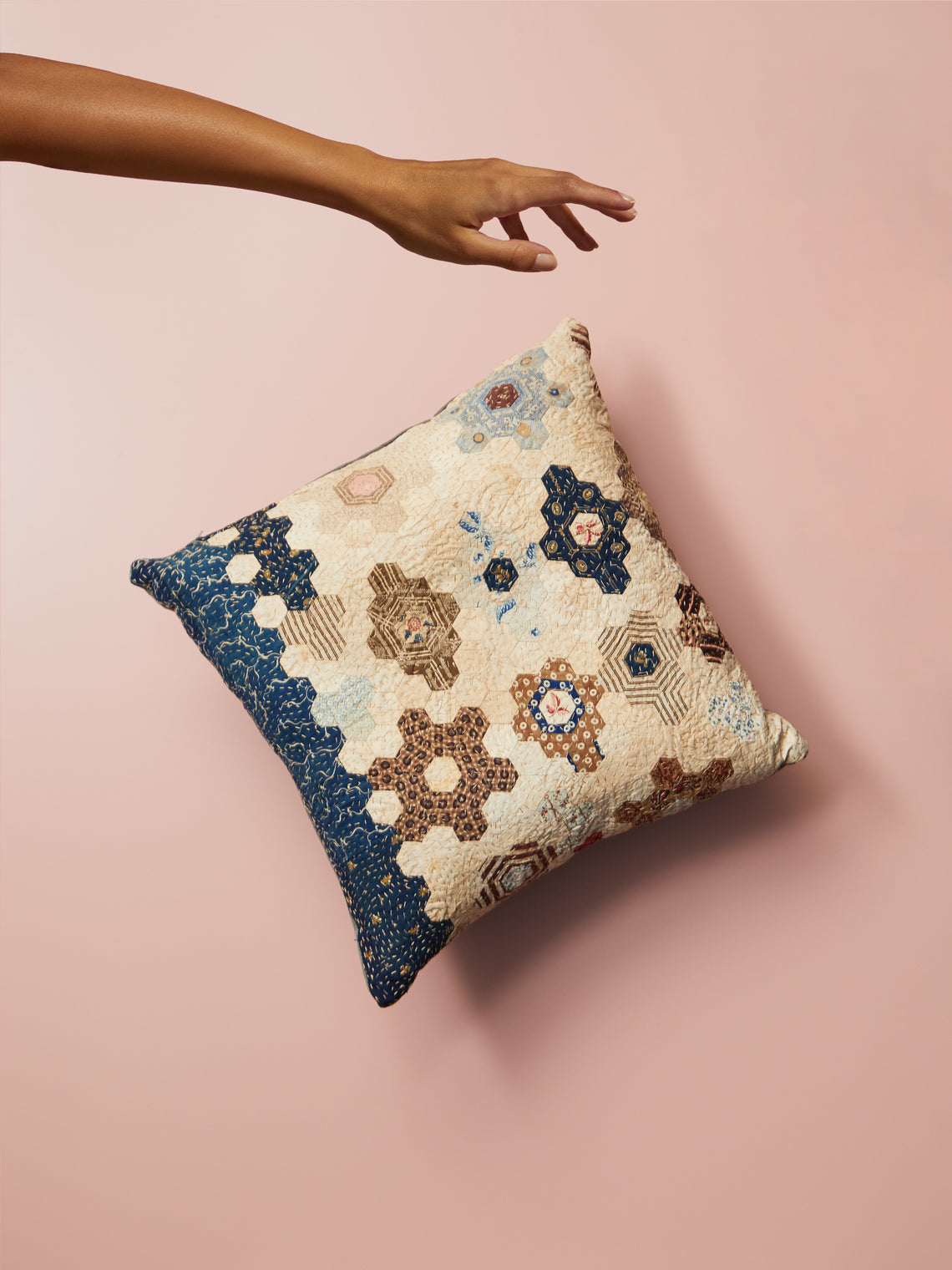 By Walid - 19th-Century Victorian Patchwork Silk Cushion -  - ABASK