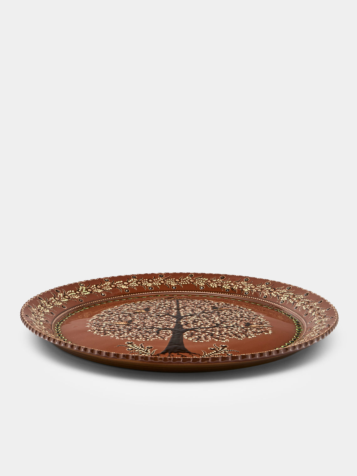 Poterie d’Évires - Trees Hand-Painted Ceramic Extra Large Round Platter - Light brown - ABASK