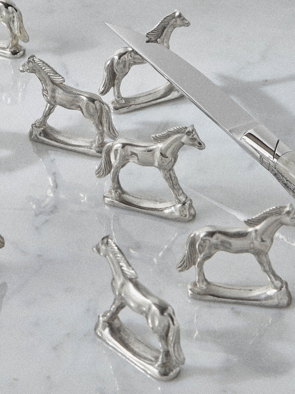 Antique and Vintage - Mid Century Silver Plated Horse Knife Rest (Set of 12) - Silver - ABASK