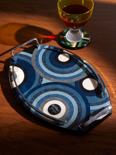Mastellone Giuseppe - Wood Inlay Tray (12.5in/32cm) - Blue - ABASK