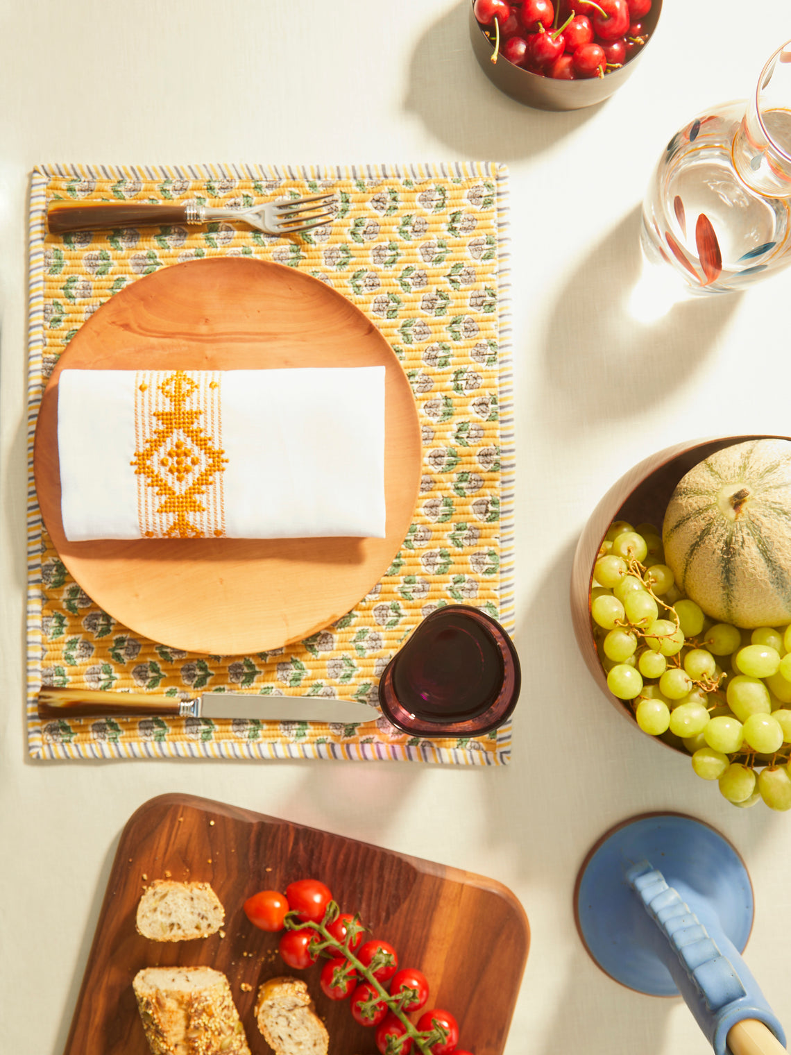 The Table Love - The Breakfast Hand-Printed Cotton Reversible Placemats (Set of 4) -  - ABASK