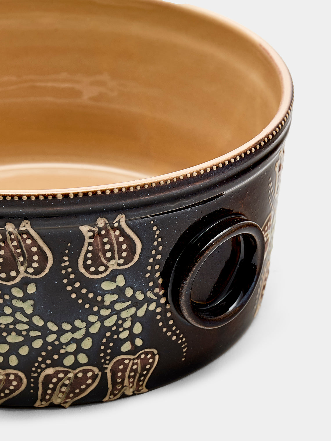 Poterie d’Évires - Flowers Hand-Painted Ceramic Round Pie Dish - Dark brown - ABASK