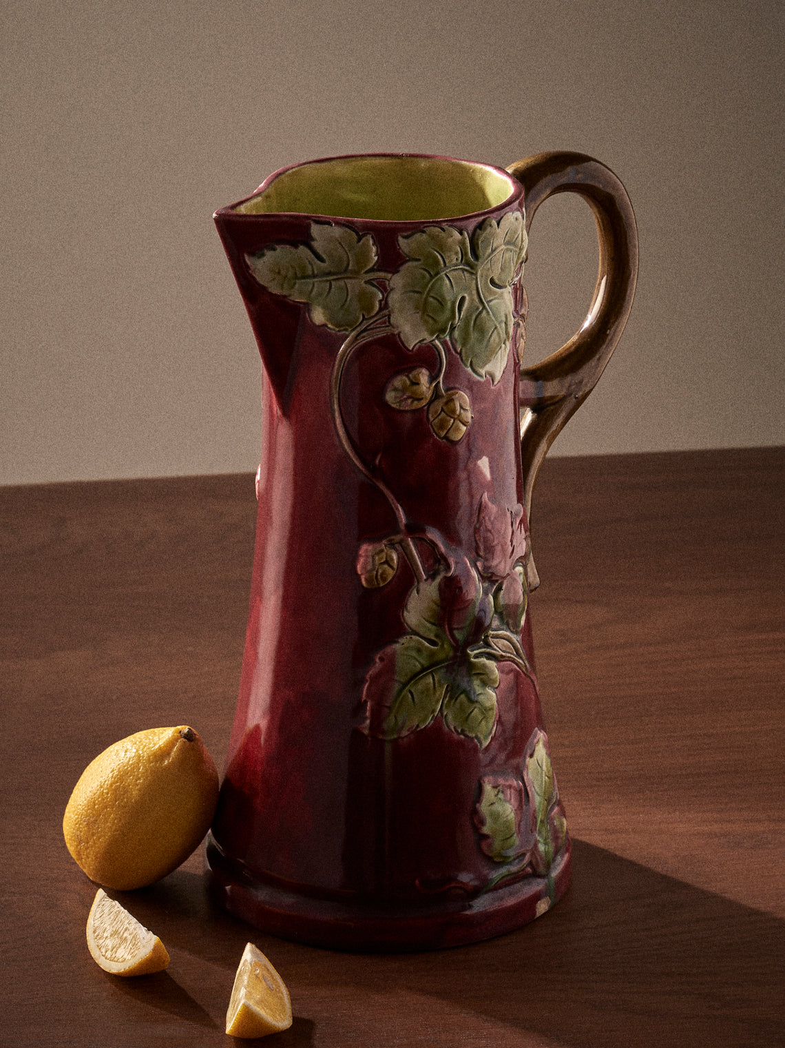 Antique and Vintage - 1950s Majolica Ceramic Jug - Red - ABASK