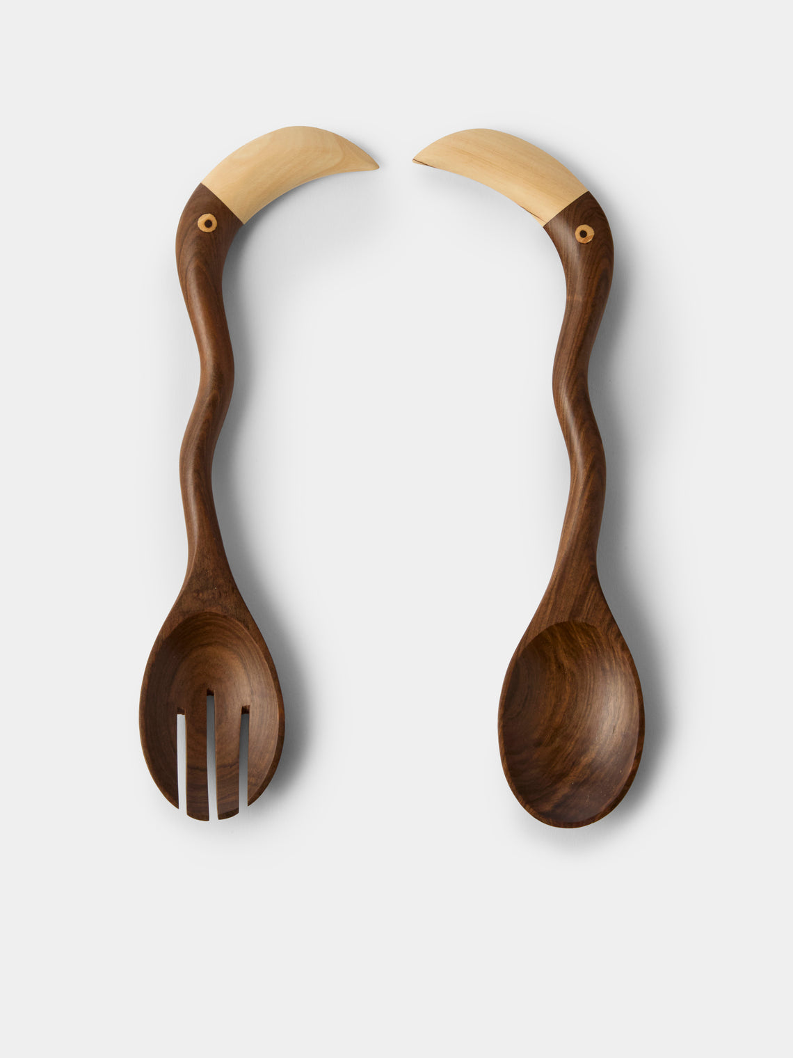 CasaLatina - Lara Toucan Hand-Carved Hardwood Salad Servers - Brown - ABASK - 
