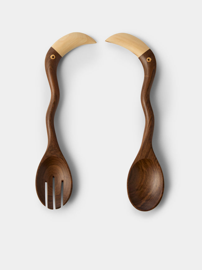CasaLatina - Lara Toucan Hand-Carved Hardwood Salad Servers - Brown - ABASK - 